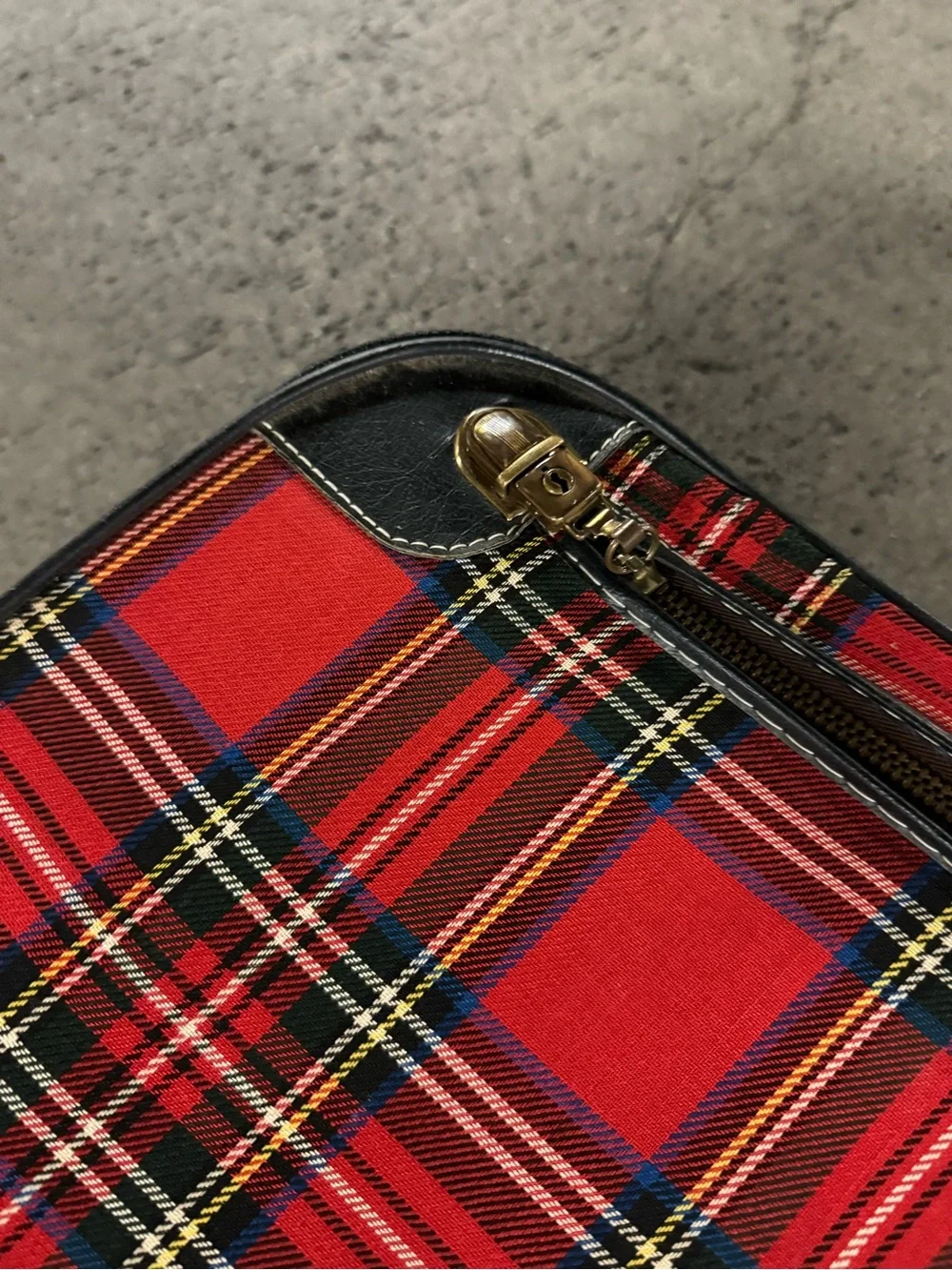 Vintage Leeds Red Tartan Carry-On Bag with Front Pocket